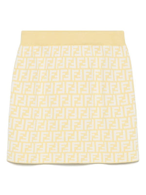 Gonna in maglia per bambina Fendi Kids giallo con monogramma FF all-over