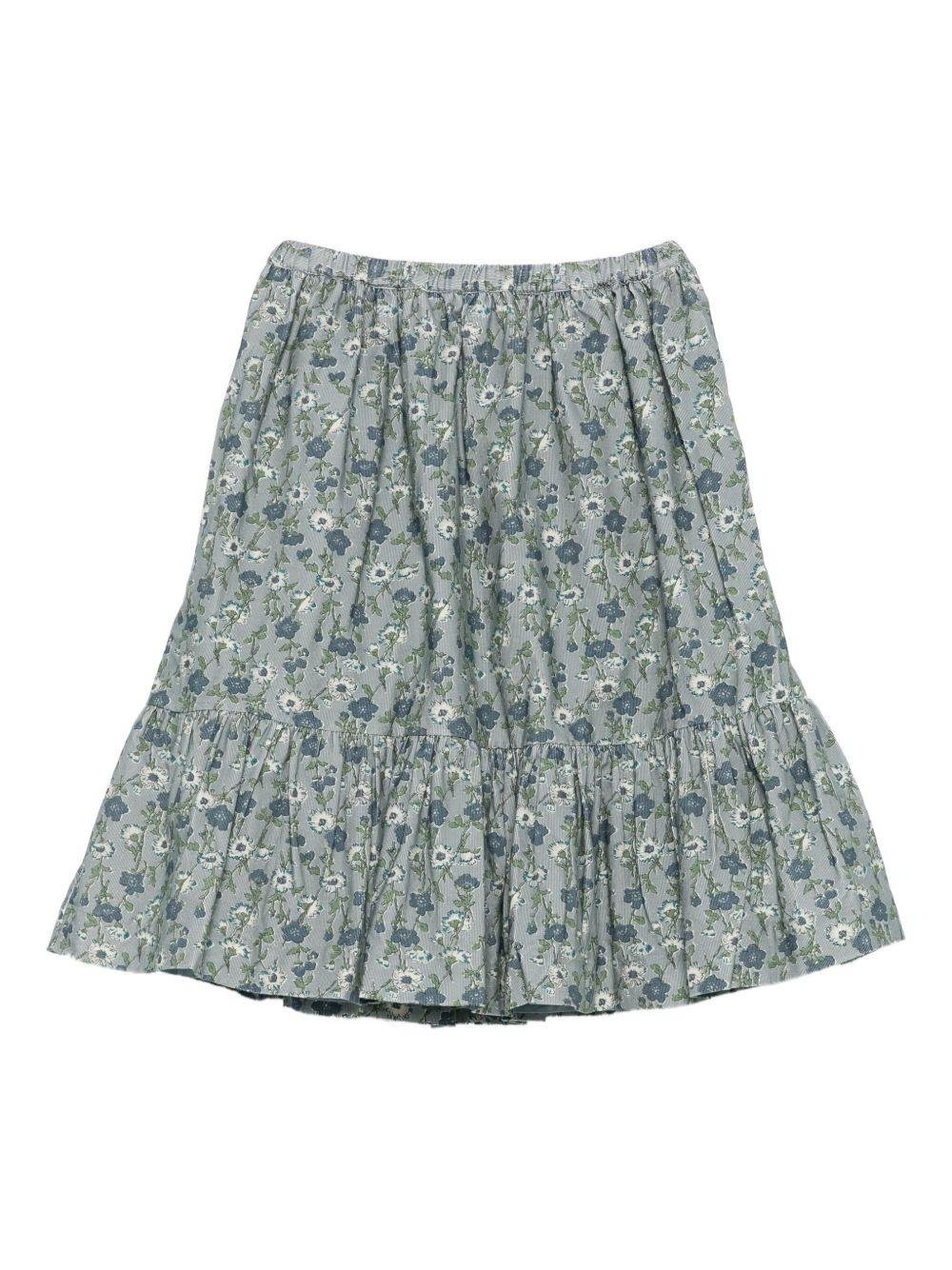 Gonna per bambina Bonpoint grigio a balze floreale - Rubino Kids