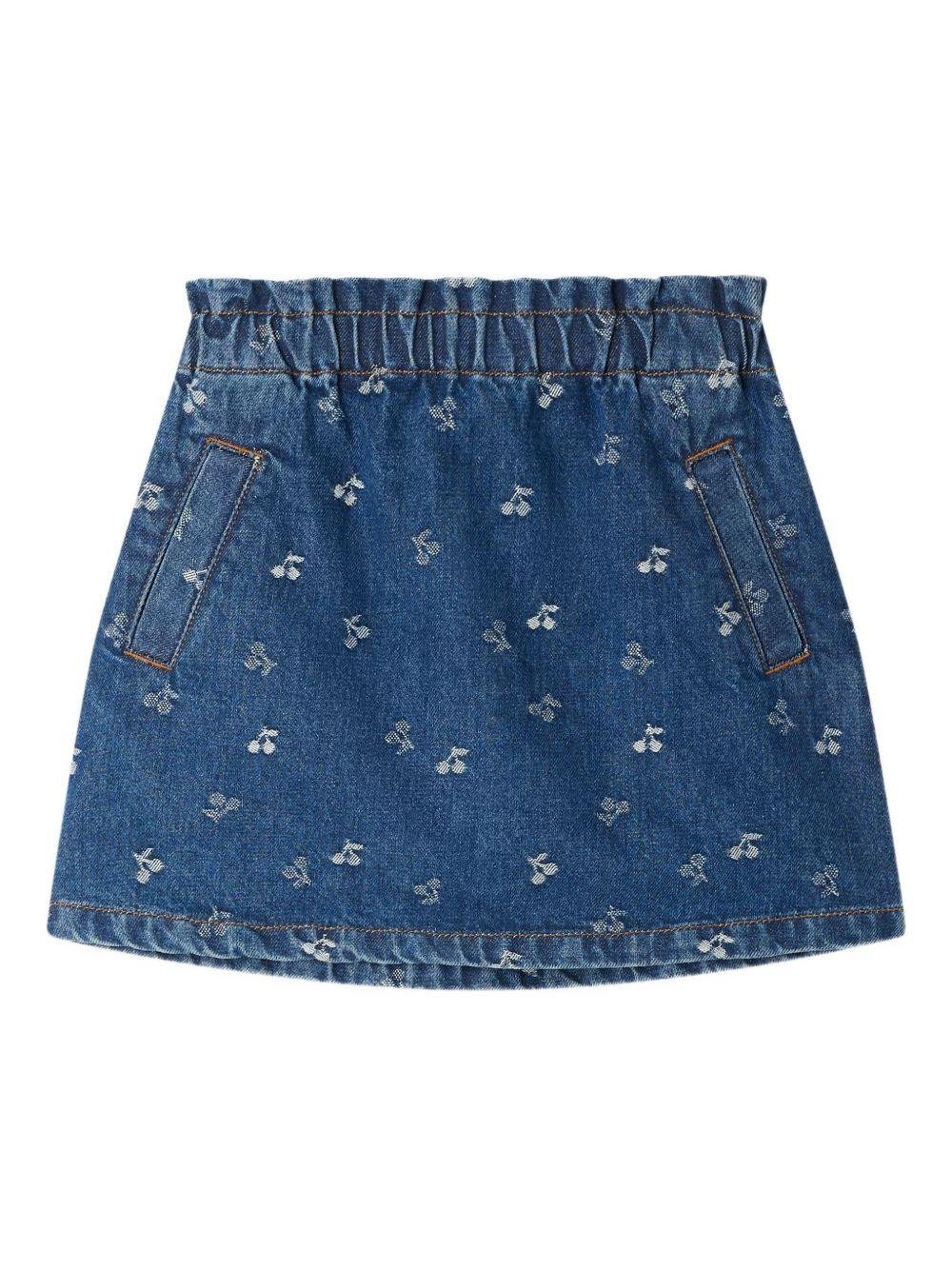 Gonna per bambina Bonpoint in denim con stampa cherry - Rubino Kids