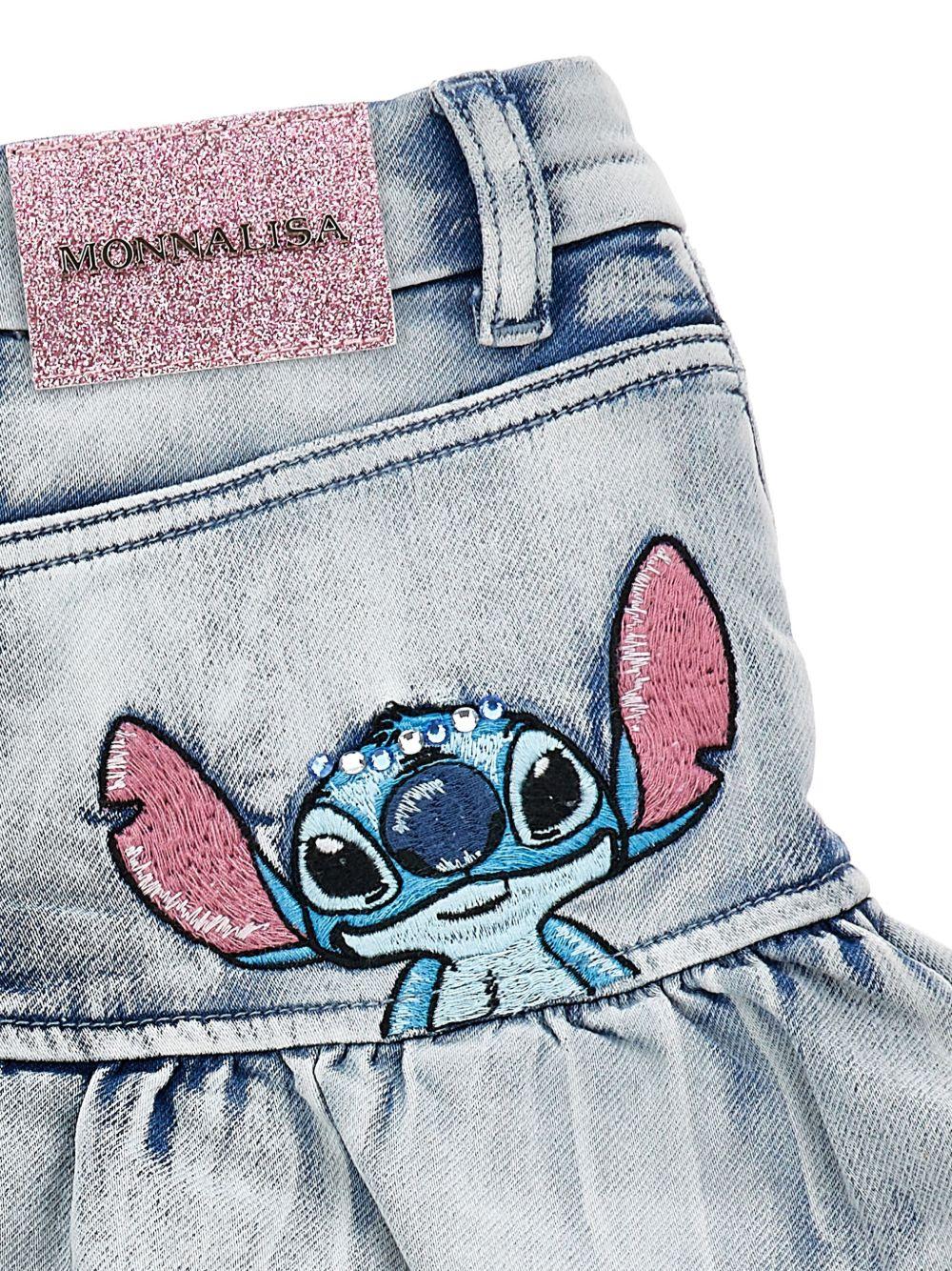 Gonna per bambina Disney x Monnalisa in denim Stitch con ruches - Rubino Kids