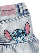 Gonna per bambina Disney x Monnalisa in denim Stitch con ruches - Rubino Kids