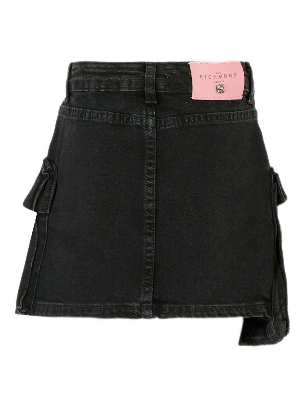 Gonna per bambina John Richmond Junior in denim nero con tasche - Rubino Kids
