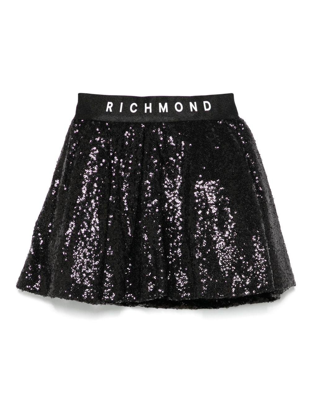 Gonna per bambina John Richmond Junior nero con vita elasticizzata con logo e strato superiore in tulle - Rubino Kids