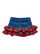 Gonna per bambina Monnalisa in denim con inserti tartan - Rubino Kids