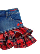 Gonna per bambina Monnalisa in denim con inserti tartan - Rubino Kids