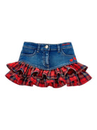 Gonna per bambina Monnalisa in denim con inserti tartan - Rubino Kids
