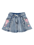 Gonna per bambina Monnalisa in denim con ricamo a fiori - Rubino Kids