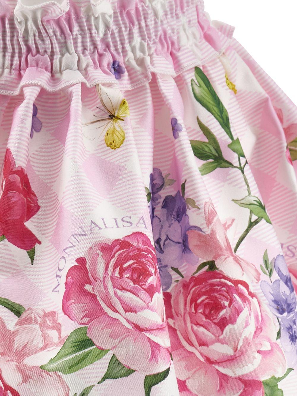 Gonna per bambina Monnalisa rosa con stampa a fiori - Rubino Kids