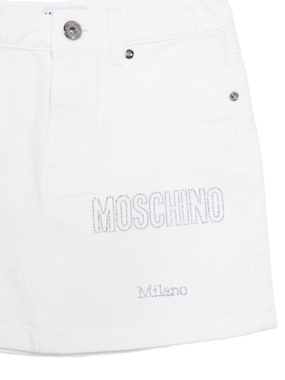 Gonna per bambina Moschino Kids bianca con logo decorato<BR/> - Rubino Kids
