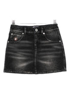 Gonna per bambina Moschino Kids denim con placca logo - Rubino Kids