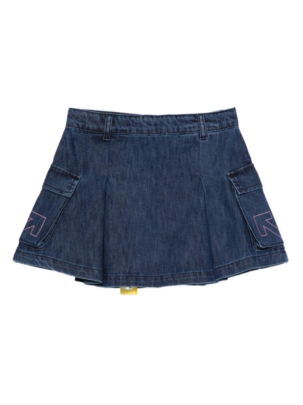 Gonna per bambina Off - White Kids in denim plissettata con stampa logo - Rubino Kids