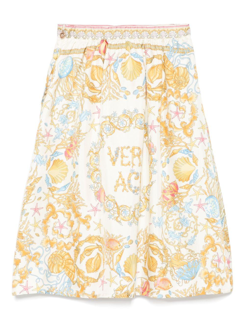 Gonna per bambina Versace Kids beige in seta con stampa grafica - Rubino Kids