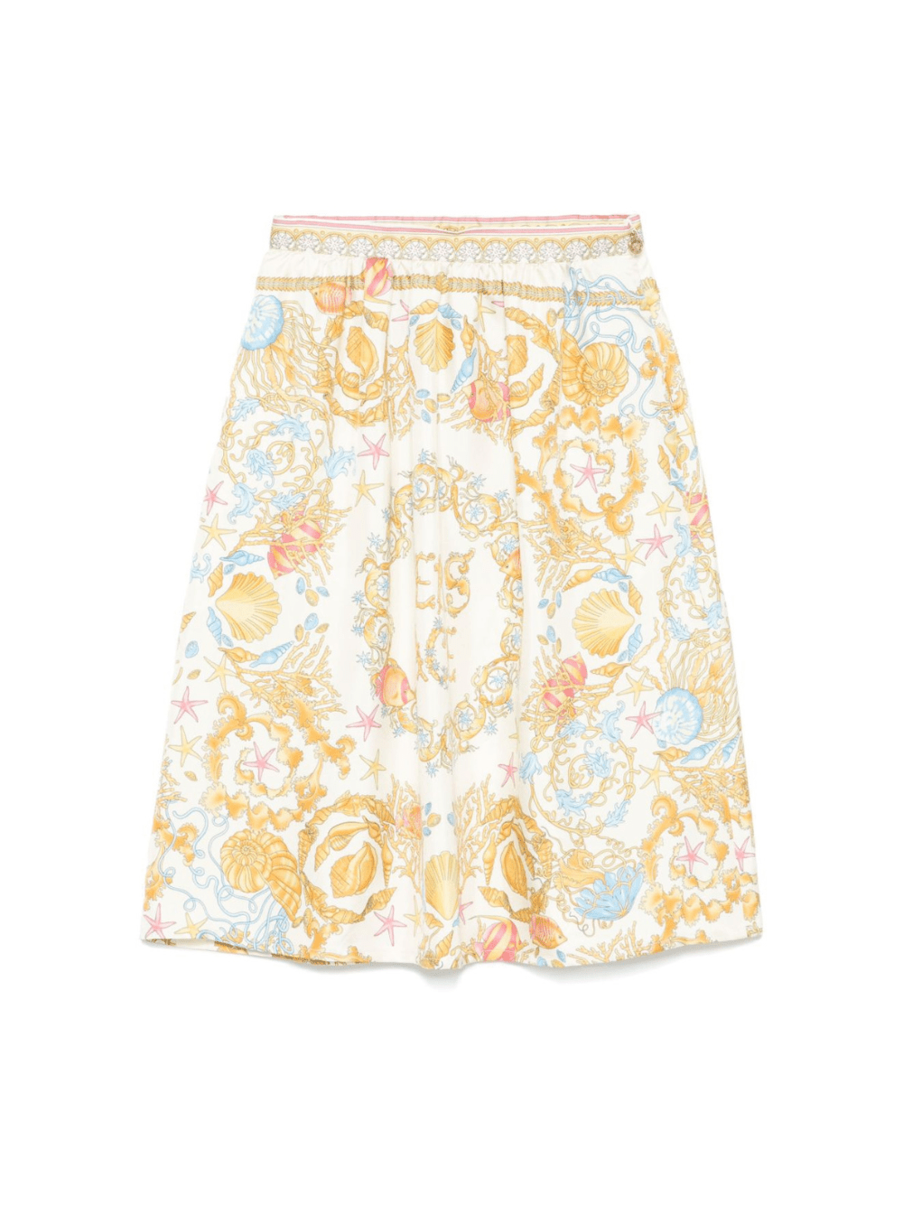 Gonna per bambina Versace Kids beige in seta con stampa grafica - Rubino Kids