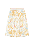Gonna per bambina Versace Kids beige in seta con stampa grafica - Rubino Kids