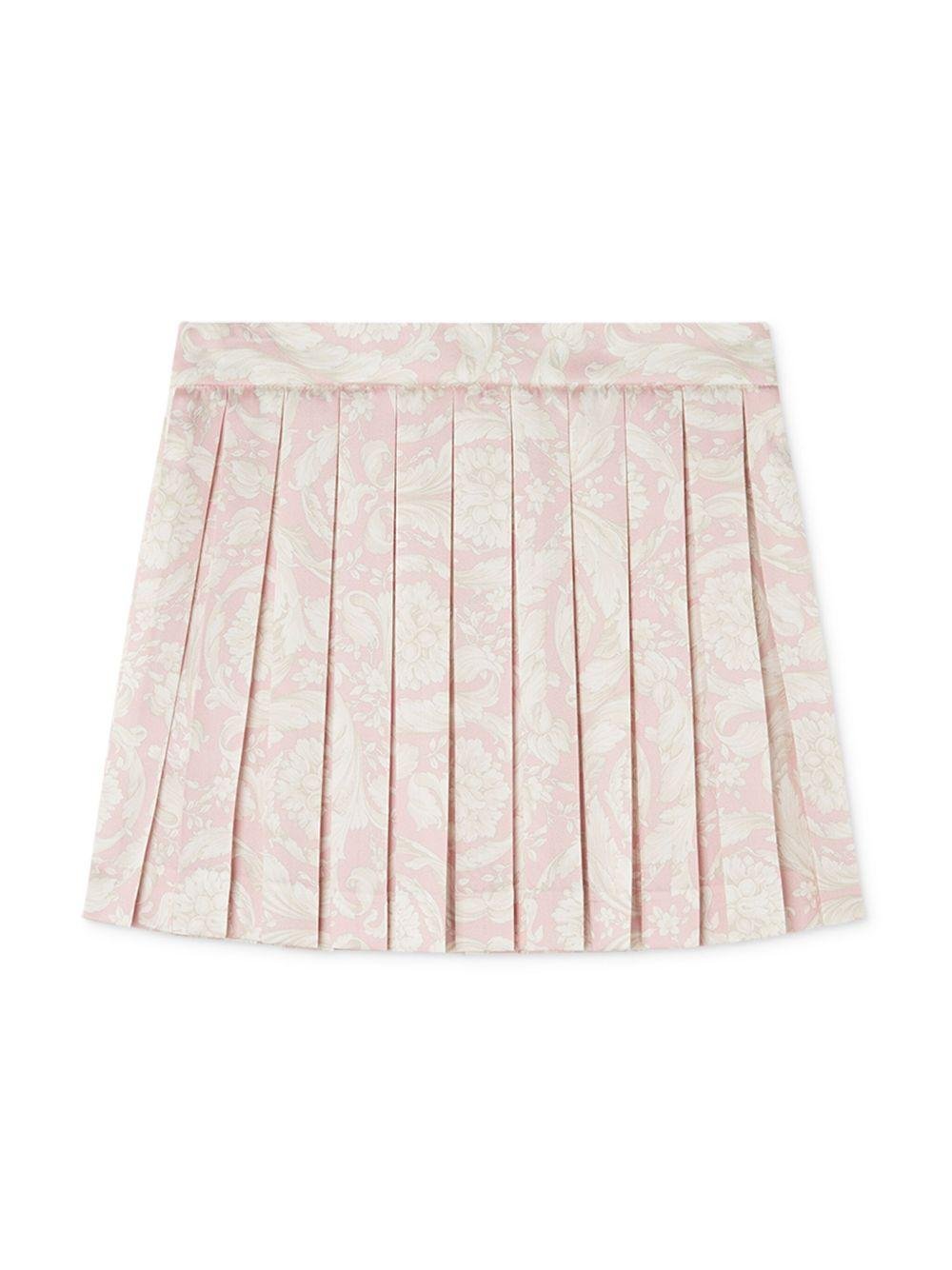Gonna per bambina Versace Kids rosa plissettata Barocco con stampa - Rubino Kids