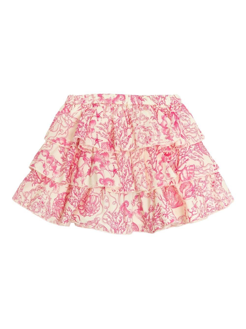 Gonna per bambina Versace Kids Underwater Barocco beige e rosa con ruches - Rubino Kids