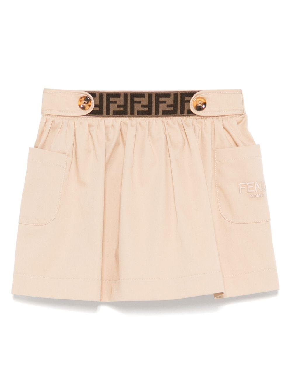 Fendi Kids beige skirt with front buttons for girls | Offer Price