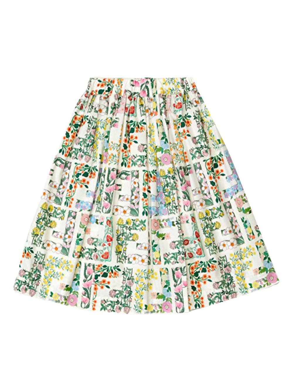 Gonna plissettata per bambina Fendi Kids bianco a fiori - Rubino Kids