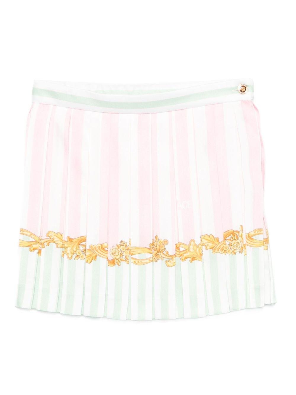 Gonna plissettata per bambina Versace Kids rosa con stampa barocca - Rubino Kids