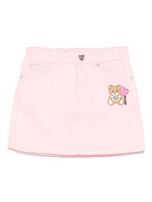 Moschino Kids pink Teddy Bear skirt with belt loops for girls