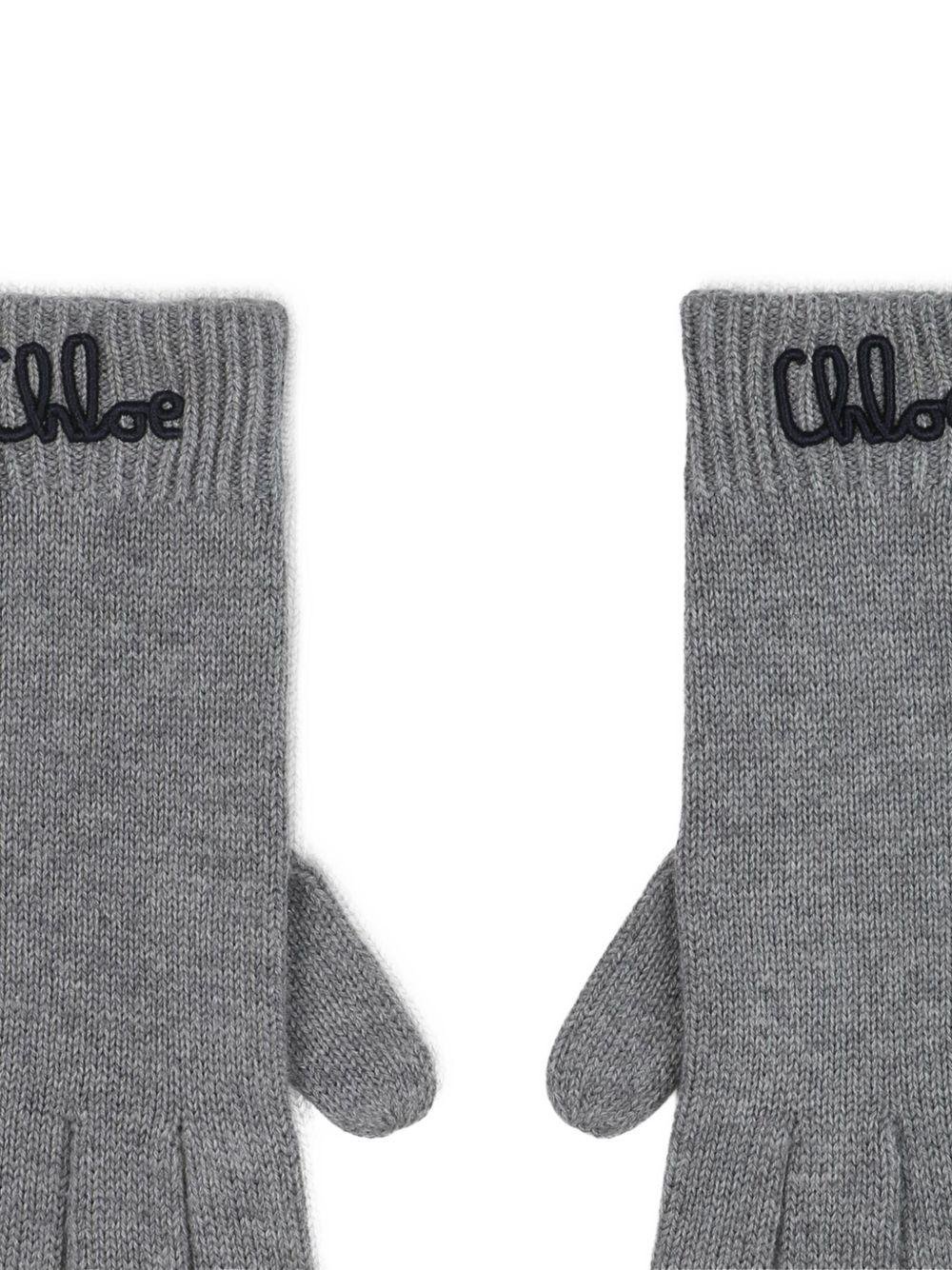 Guanti per bambina Chloé Kids grigi con logo ricamato - Rubino Kids