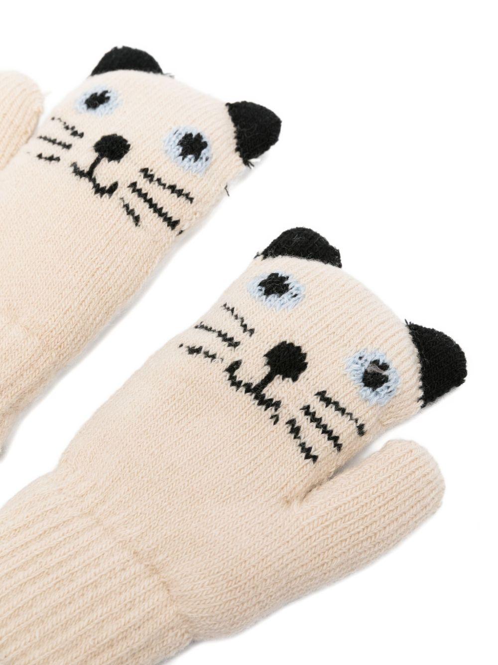 Guanti per bambini Molo beige con faccia di gatto - Rubino Kids