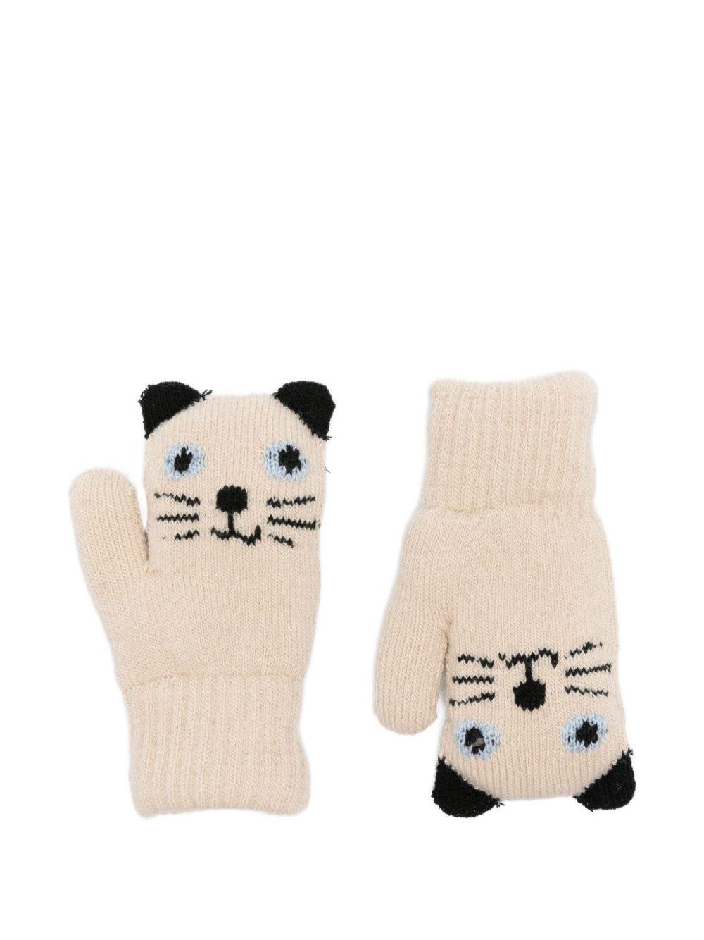 Guanti per bambini Molo beige con faccia di gatto - Rubino Kids