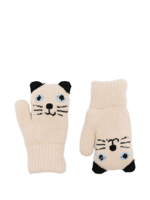 Guanti per bambini Molo beige con faccia di gatto