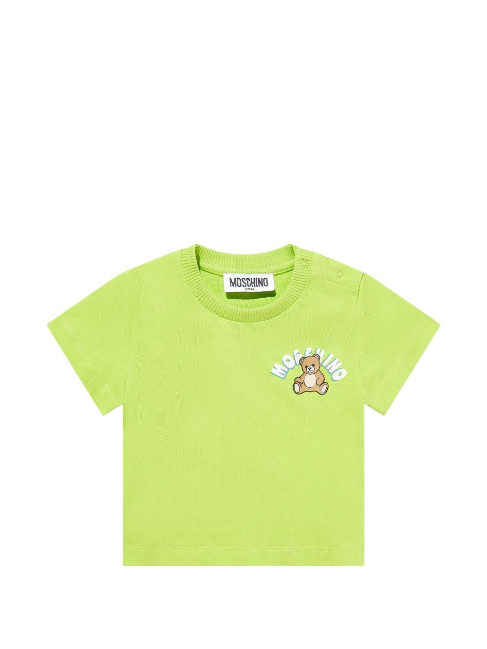 T-shirt per neonati Moschino Kids verde con stampa Teddy Bear sul davanti MZM047LAA01 30355 MOSCHINO KIDS 