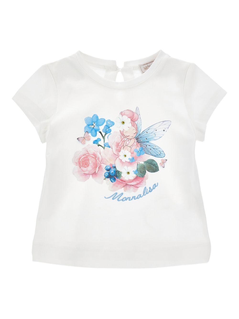 T-shirt per neonata Monnalisa bianca con stampa a fiori 39G601 7002 0099 MONNALISA 