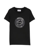 T-shirt per bambini Moschino Kids nera con logo a spirale sul davanti HXM058LAA02 60100 MOSCHINO KIDS 