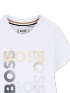 T-shirt per neonato Boss Kids bianca con stampa logo sul davanti J52882 10P BOSS KIDS 