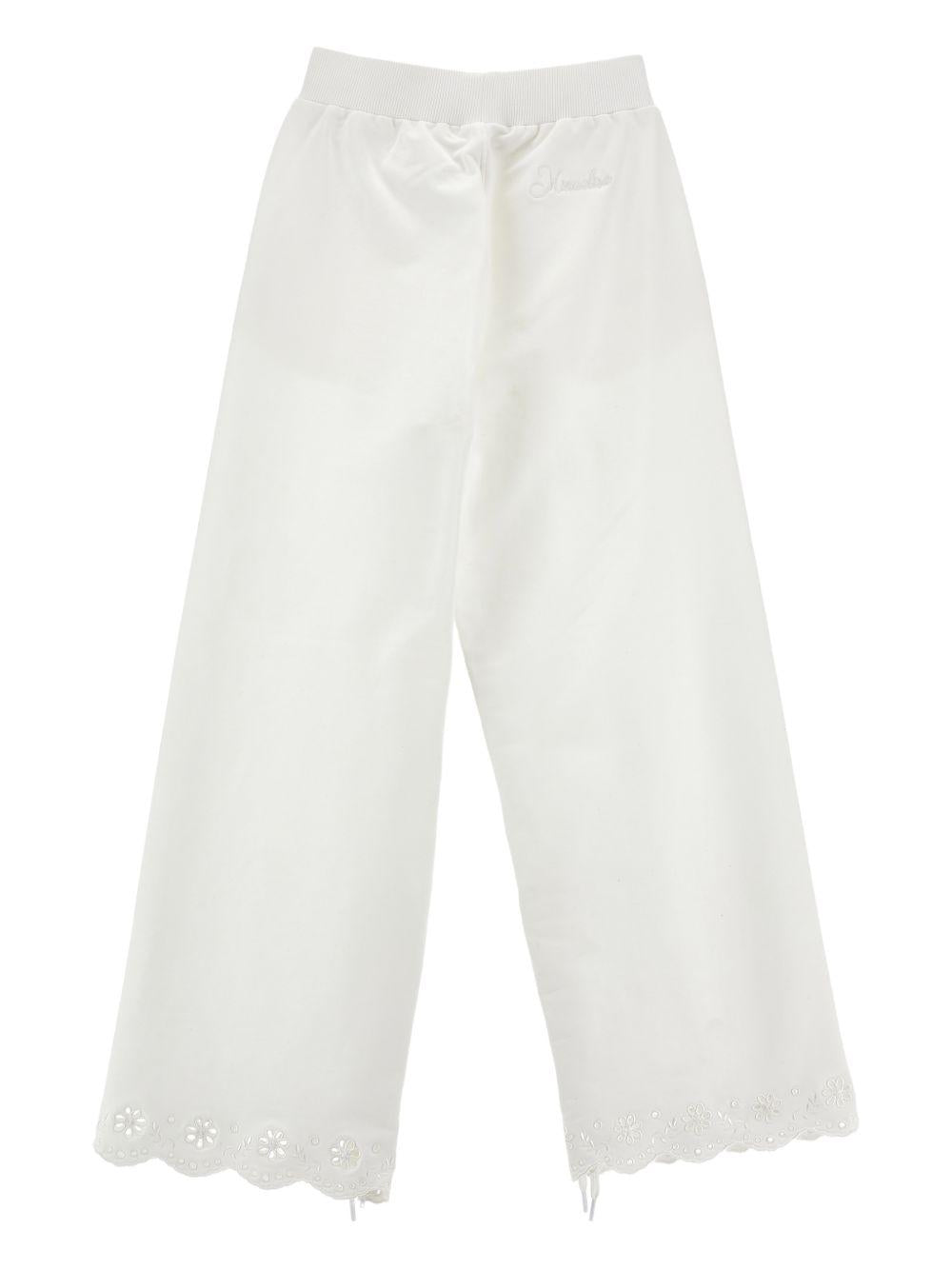 Pantaloni per bambina Monnalisa bianchi con ricamo a fiori 17G400 7014 0001 MONNALISA 