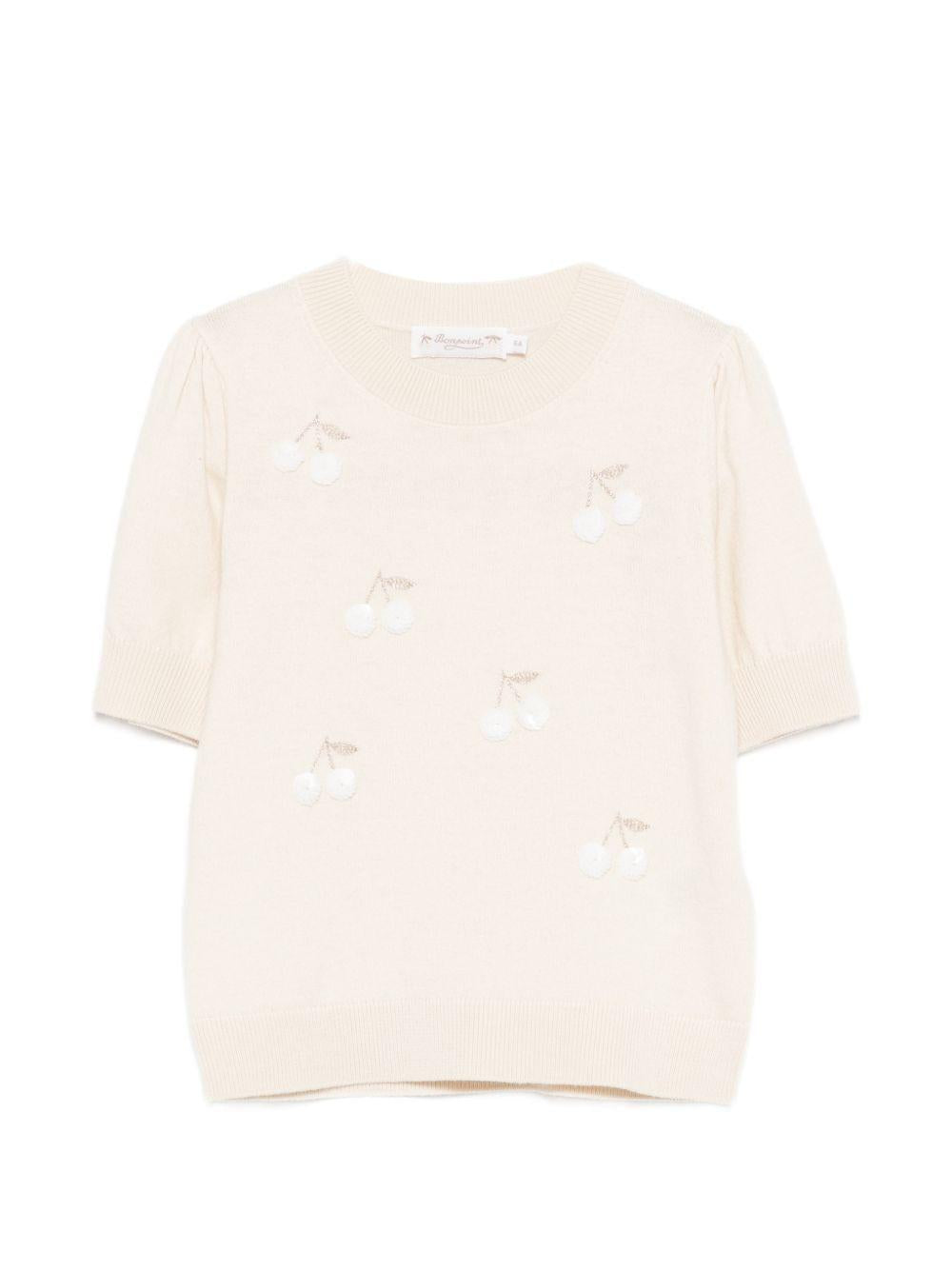 T-shirt per bambina Bonpoint beige con ricamo ciliegie S06GJUK00005 103 BONPOINT 