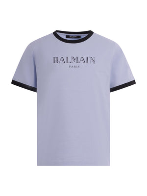 T-shirt per bambino Balmain Kids azzurra con stampa del logo sul davanti