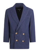 Blazer doppiopetto per bambino Balmain Kids blu con revers classici BY2P74 P0588 625 BALMAIN KIDS 