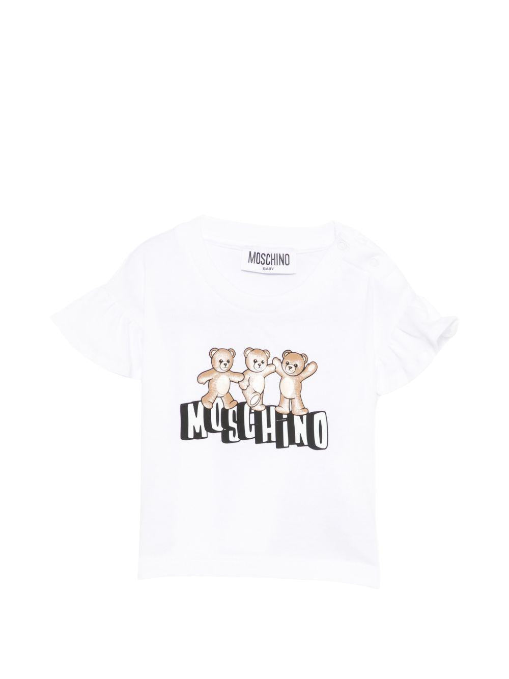 T-shirt per neonata Moschino Kids bianca con stampa orsetti MDM03QLAA17 10101 MOSCHINO KIDS 