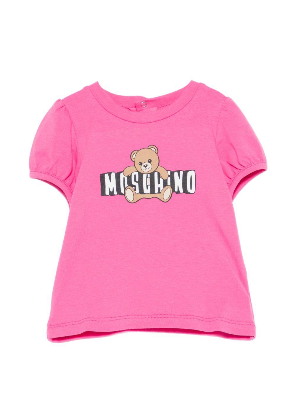 T-shirt per neonata Moschino Kids fucsia con maniche a palloncino MDM03PLBA00 50533 MOSCHINO KIDS 