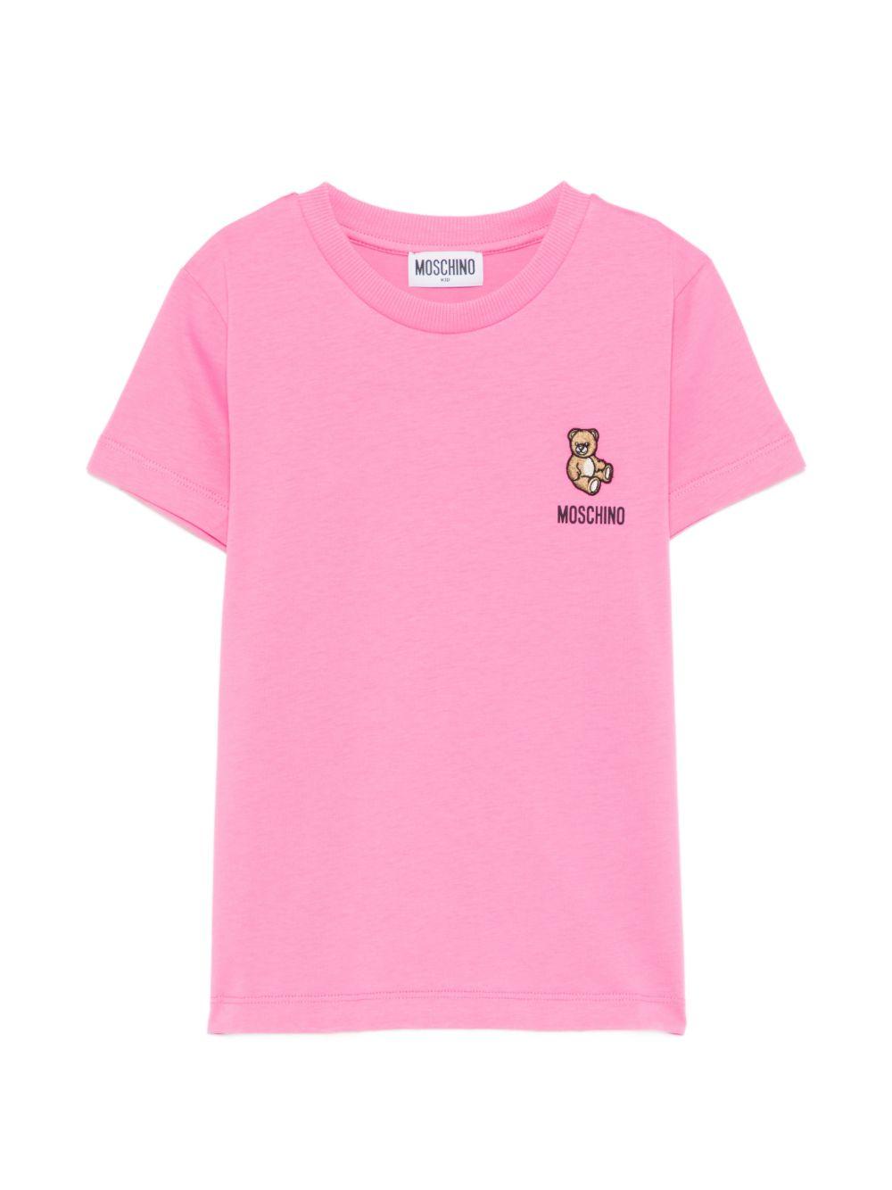 T-shirt per bambina Moschino Kids rosa con ricamo Teddy Bear HUM05TLAA02 50533 MOSCHINO KIDS 