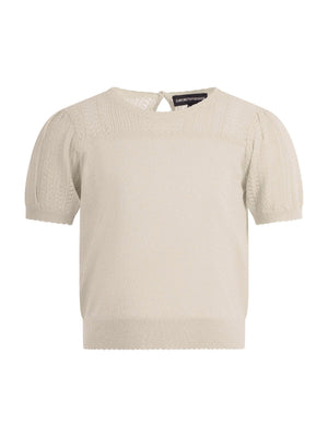 Emporio Armani Kids beige T-shirt for girls with short puff sleeves