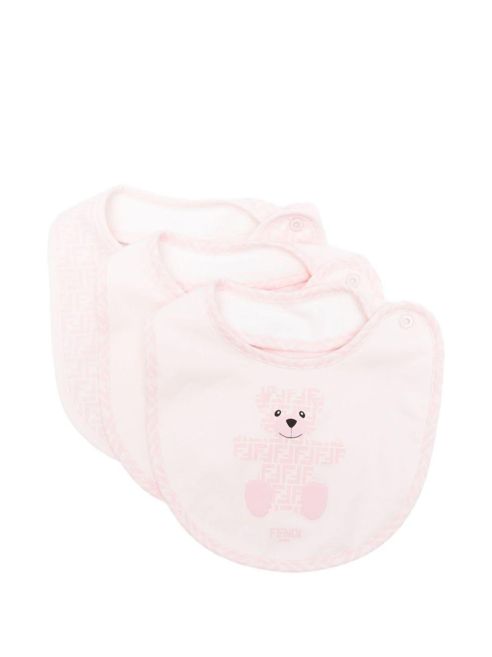Set di tre bavaglini per neonata Fendi Kids rosa con logo FF BUJ307 ST8 F0C11 FENDI KIDS 