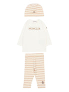Set tre pezzi  per neonato Moncler Kids beige con design a righe L19518P0000189BA2 F20 MONCLER ENFANT 