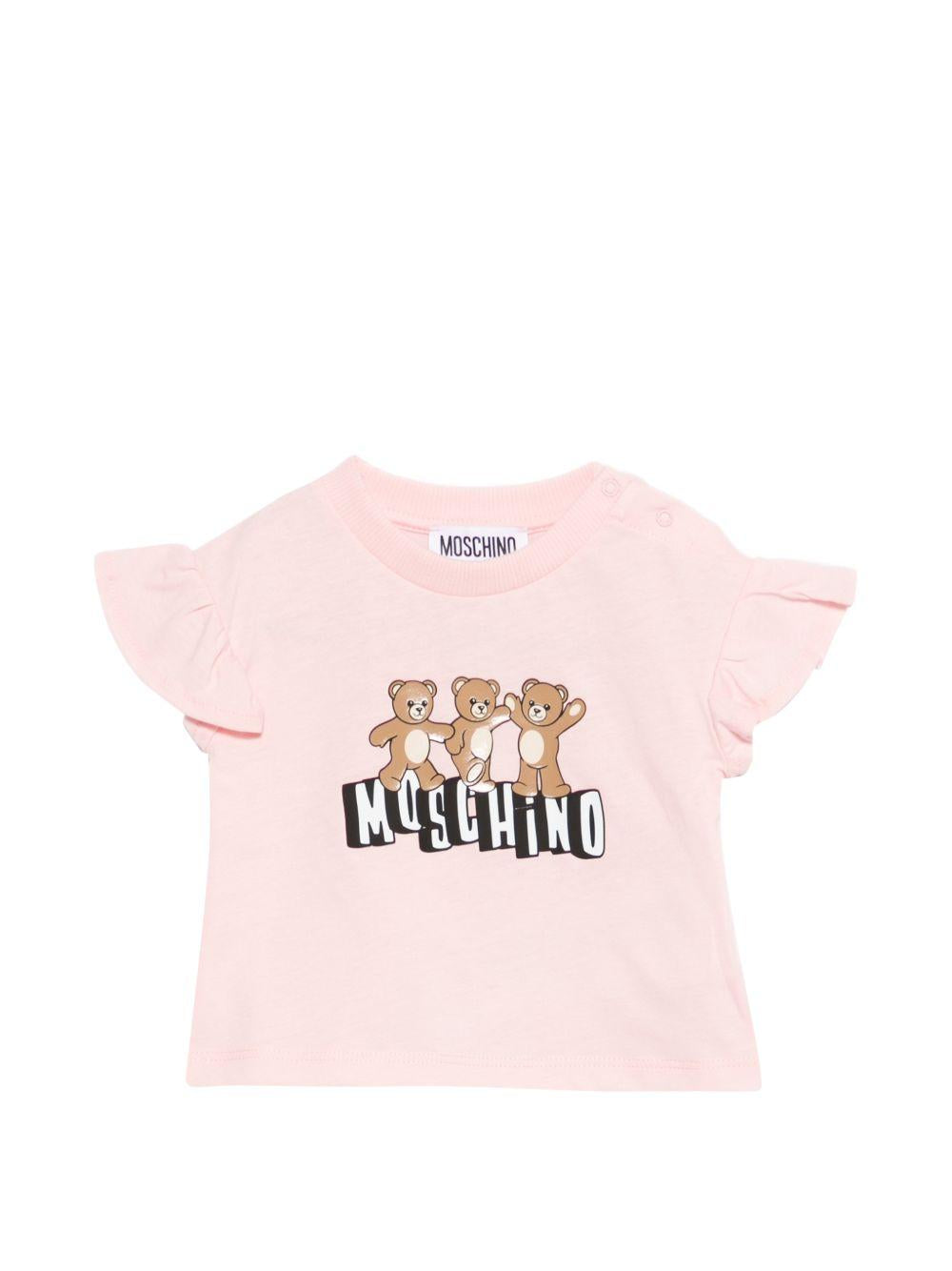 T-shirt per neonata Moschino Kids rosa con ruches MDM03QLAA17 50209 MOSCHINO KIDS 