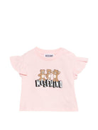 T-shirt per neonata Moschino Kids rosa con ruches MDM03QLAA17 50209 MOSCHINO KIDS 