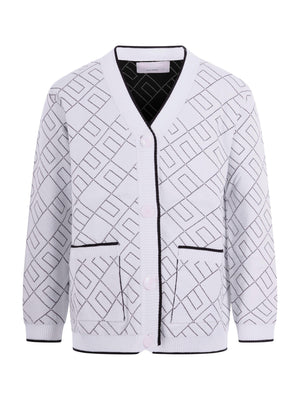 Elisabetta Franchi La Mia Bambina white cardigan for girls with all-over logo motif
