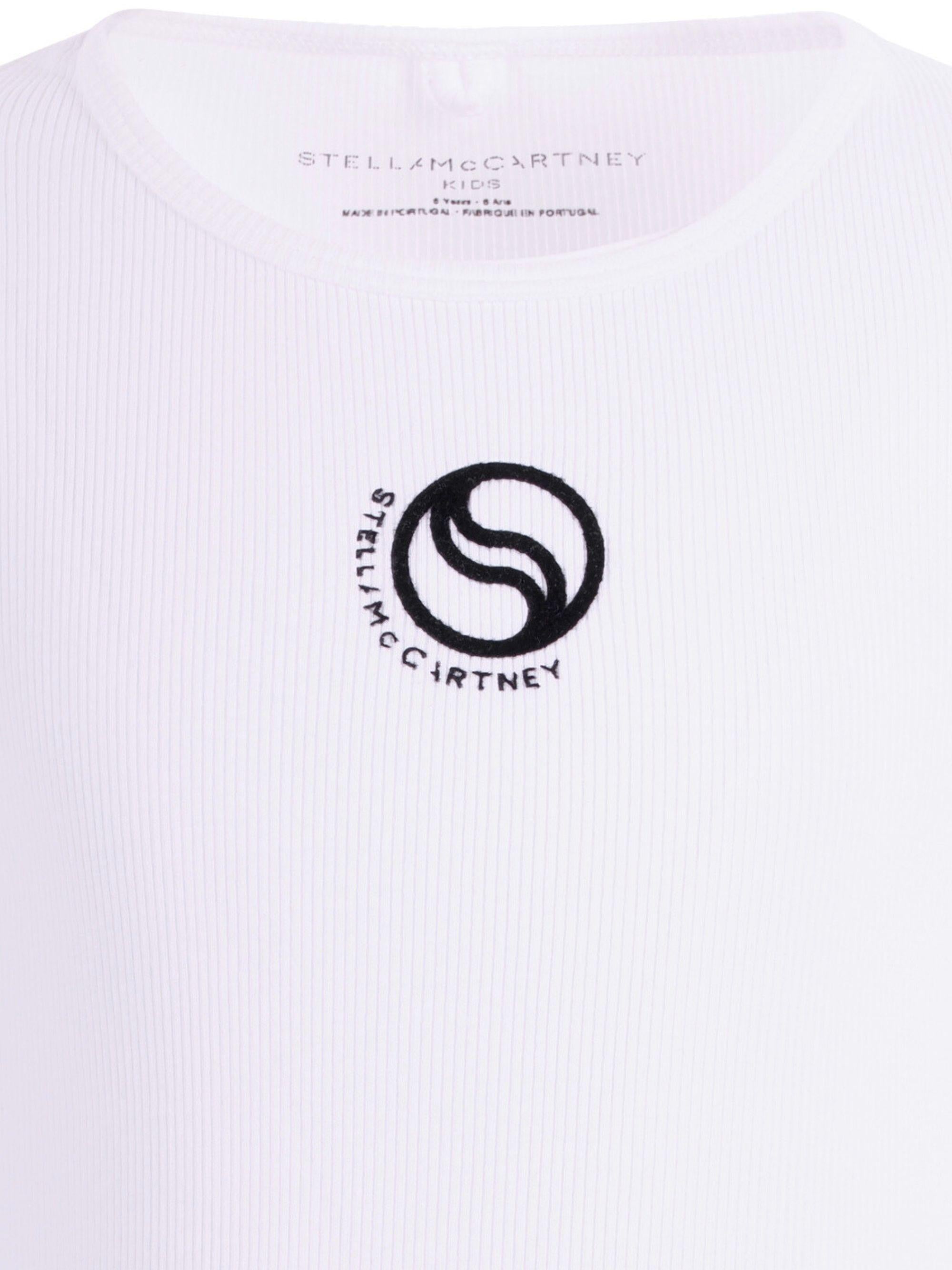 Canotta per bambina Stella McCartney Kids bianca con logo sul davanti a contrasto TY8B92 Z2016 100 STELLA McCARTNEY KIDS 
