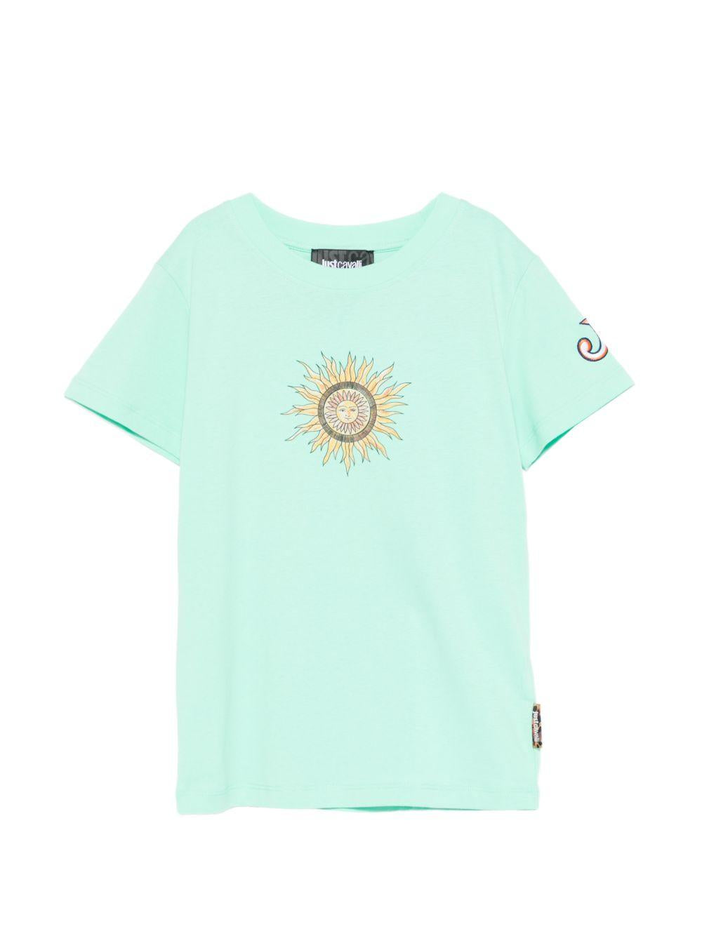 T-shirt per bambino Just Cavalli Kids acquamarina con dettaglio sole JBP26076TS GREEN O.W. JUST CAVALLI KIDS 