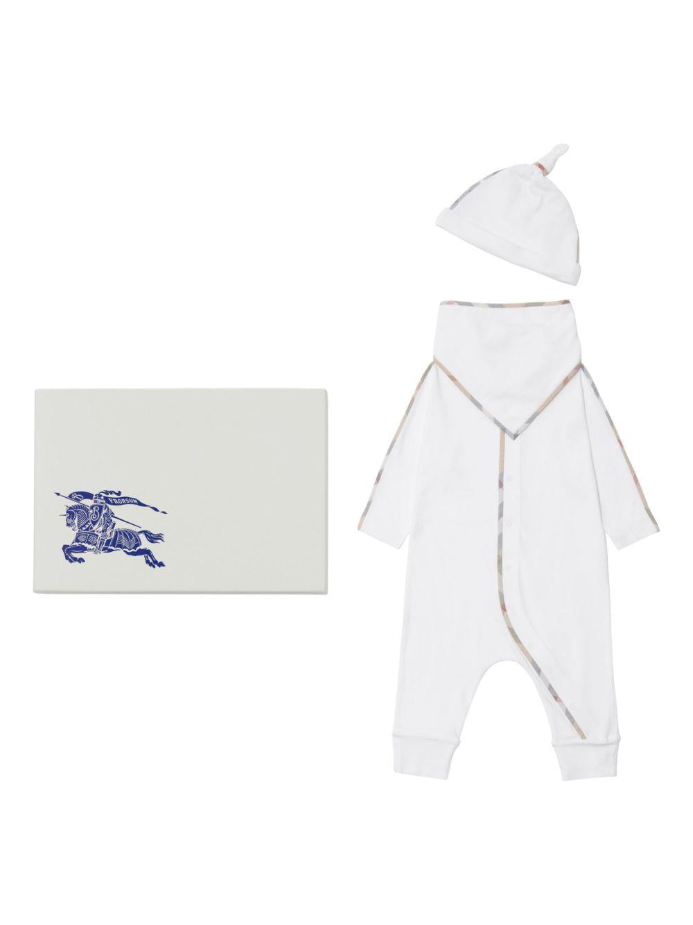 Set di 3 con tutina, bavaglino e berretto Burberry Kids bianco a quadri 8100691 A1464 BURBERRY KIDS 