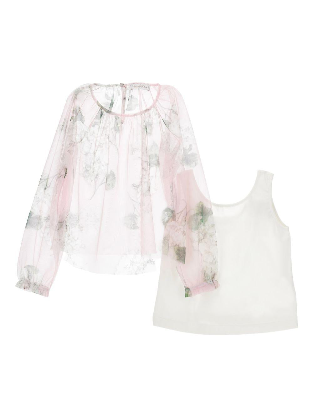 Blusa per bambina Monnalisa  rosa chiaro con stampa a fiori 71G308 7657 0091 MONNALISA 