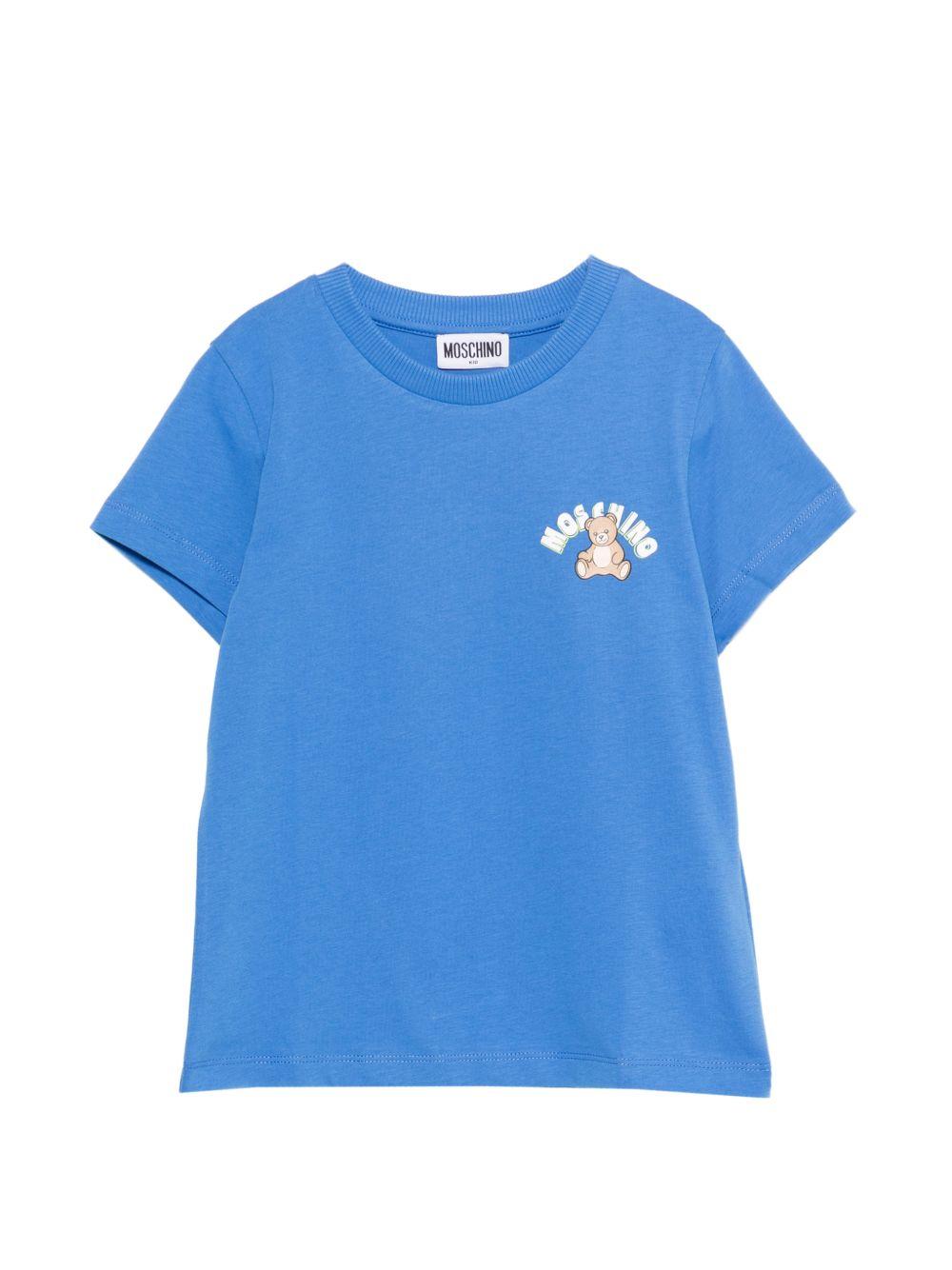 T-shirt per bambini Moschino Kids azzurra con stampa Teddy Bear HWM058LAA01 40630 MOSCHINO KIDS 